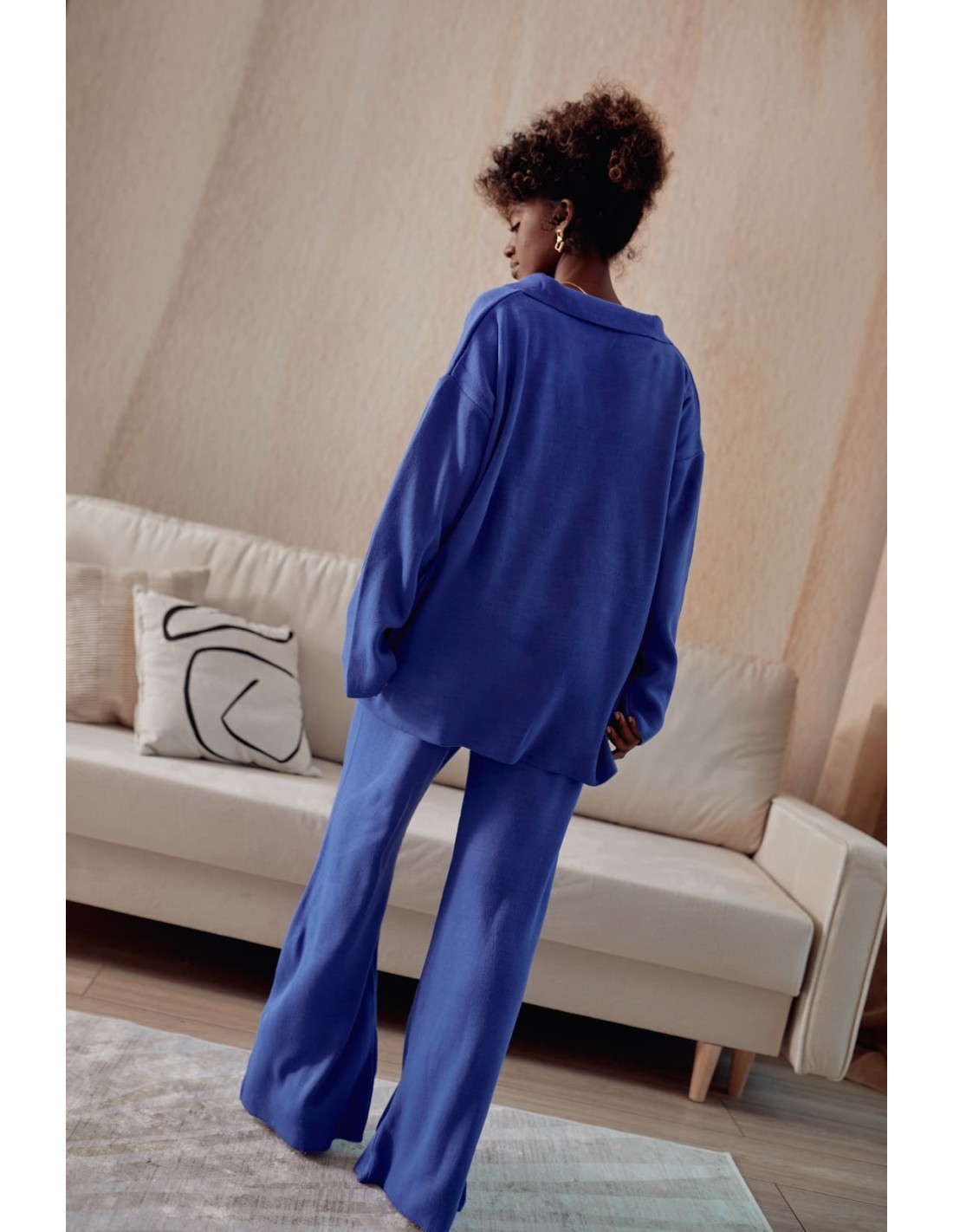 Women\'s knitted set with wide pants, blue 222217 - Online store - Boutique